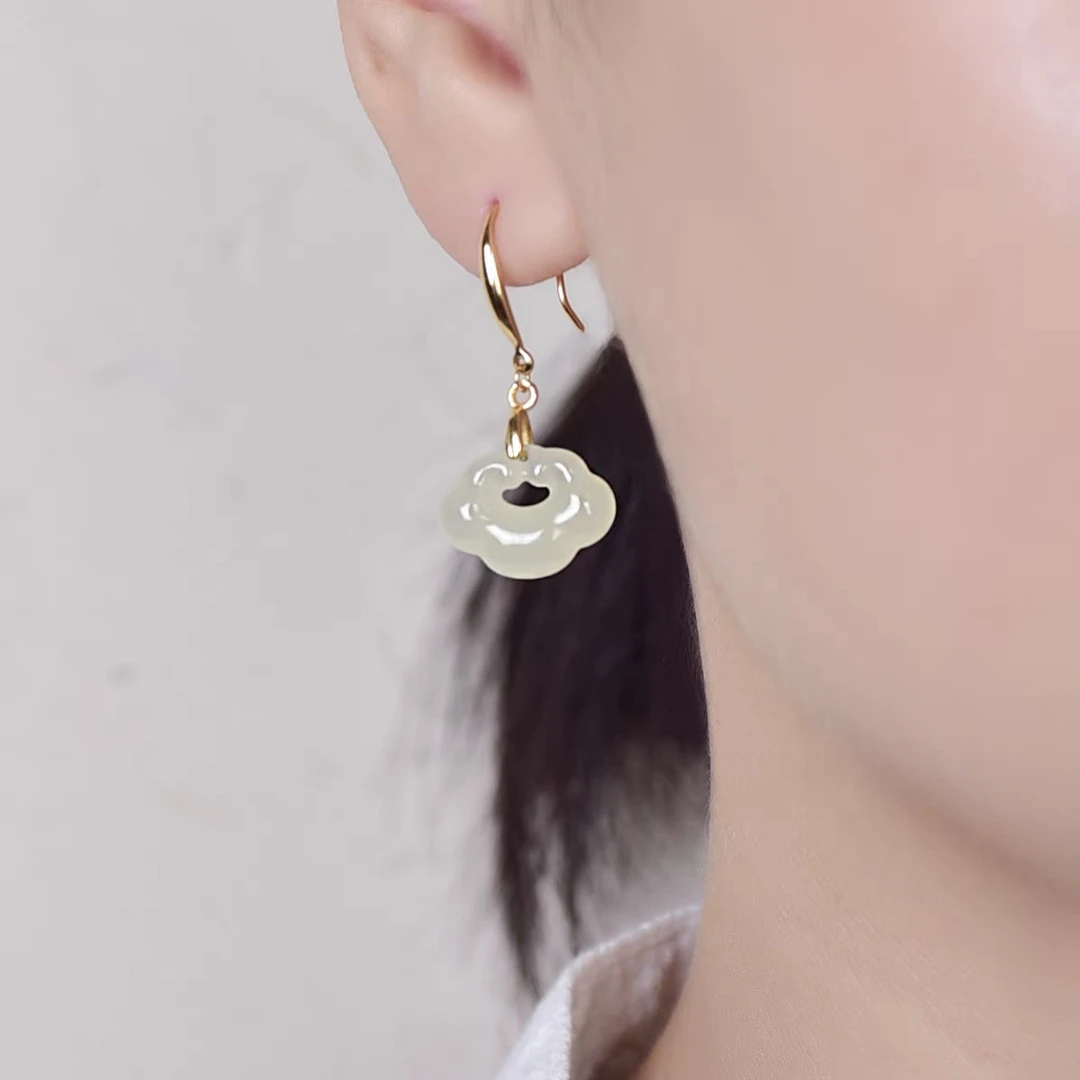 和田玉晴水祥云如意锁s925银镶嵌款和田玉耳饰耳饰