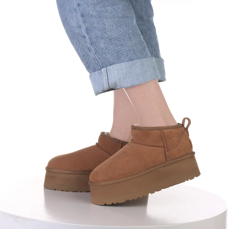 「5cm厚底冬雨同款」经典Mini款短筒防寒保暖增高羊皮毛一体雪地靴