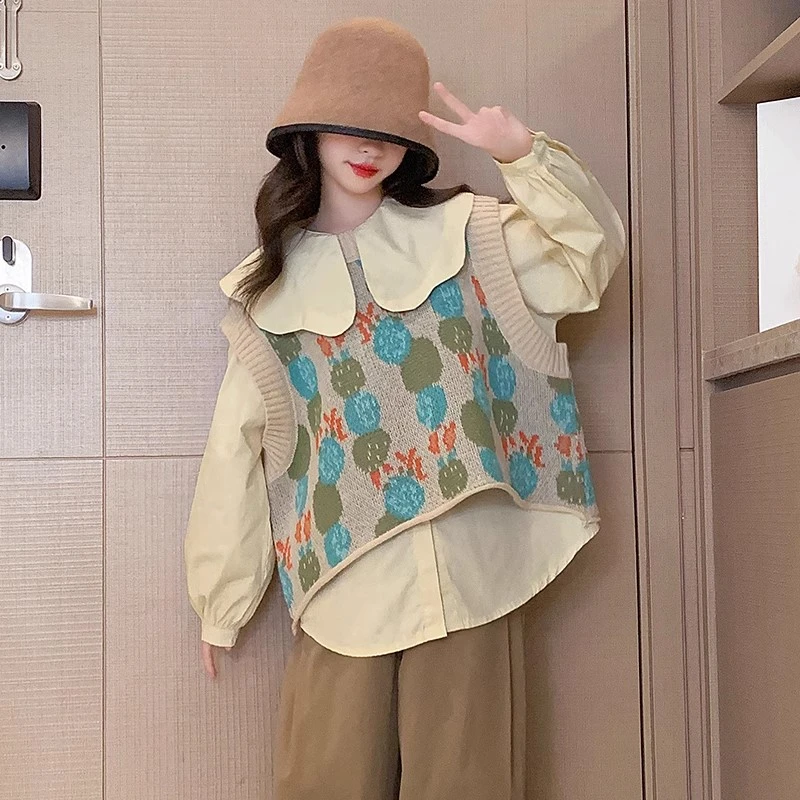 女童春装套装2025新款儿童洋气时髦童装小女孩网红春秋马甲三件套