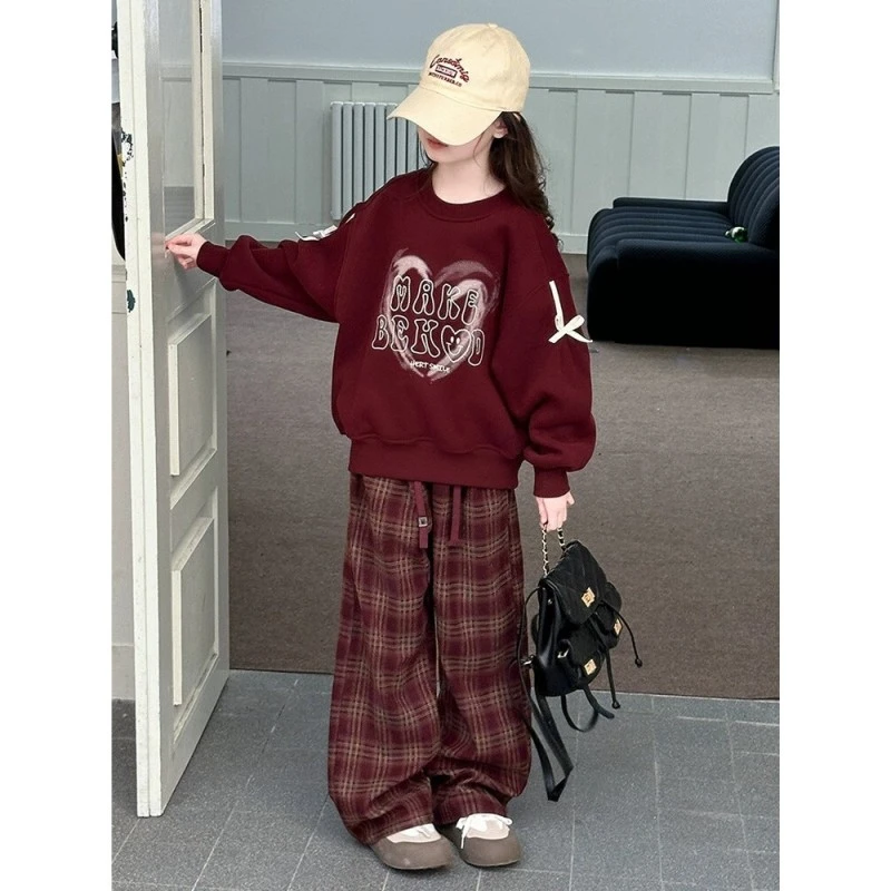 女童套装2025新款洋气时髦儿童秋冬款加绒加厚卫衣运动中大童冬季