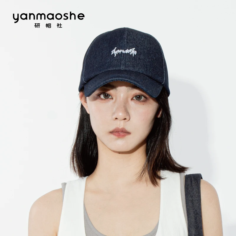 研帽社春夏牛仔简约刺绣黑色BQ035棒球帽鸭舌帽女大头围小头帽子