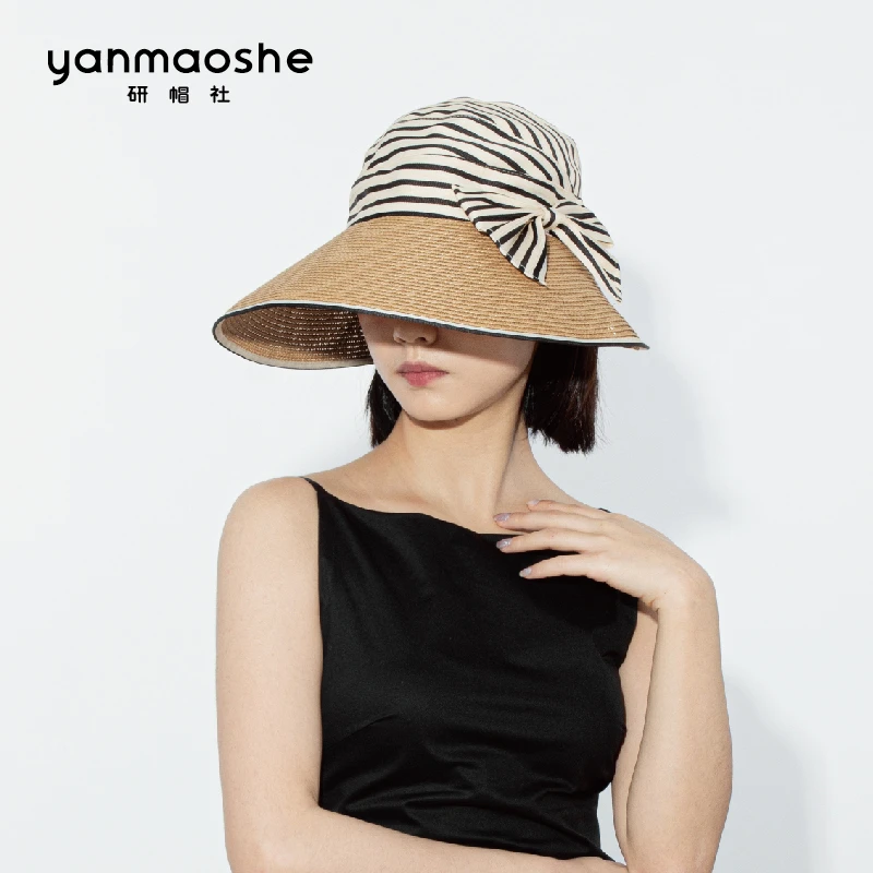 研帽社宽松春夏半空顶MZC035超大檐草帽女度假可收纳大头围帽子