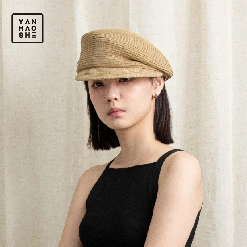 研帽社方标 倚云 春夏简约侧褶设计感时尚草帽女八角报童帽贝雷帽