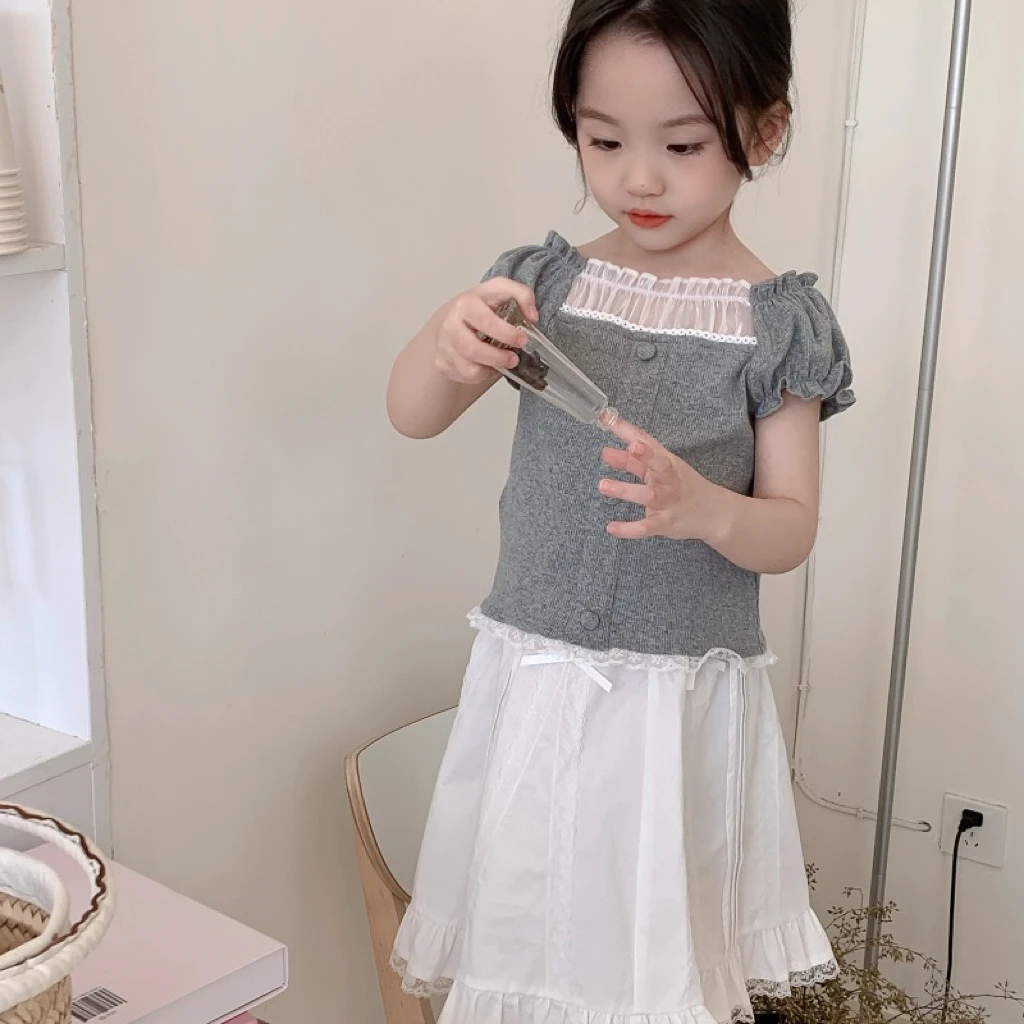 【遇见】WWLL定制童装女宝宝套装短袖半身裙2件套淑女洋气