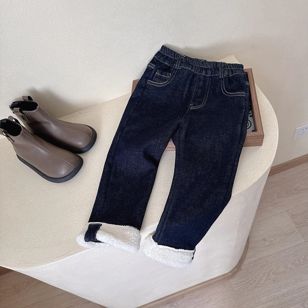 【包满意】WWLL定制2024冬装女宝宝加绒牛仔裤女童一体绒直筒软牛仔