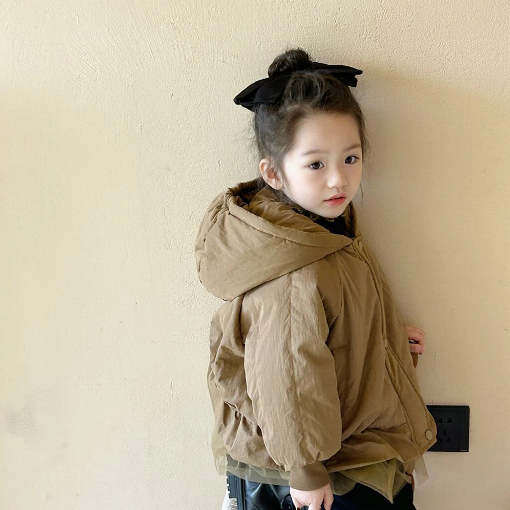 【摩蒂小姐】WLL定制女童冬装女宝宝加绒夹棉棉服女童戴帽棉衣外套