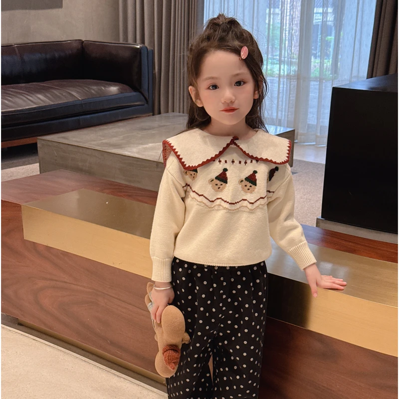 【瑞斯】WWLL定制童装女宝宝毛衣女童毛衣洋气毛衣圣诞毛衣翻领