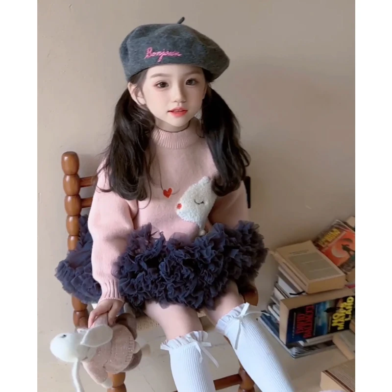【小羊驼】WWLL定制女宝宝加绒加厚针织衫毛衣可爱套头洋气加绒线衣