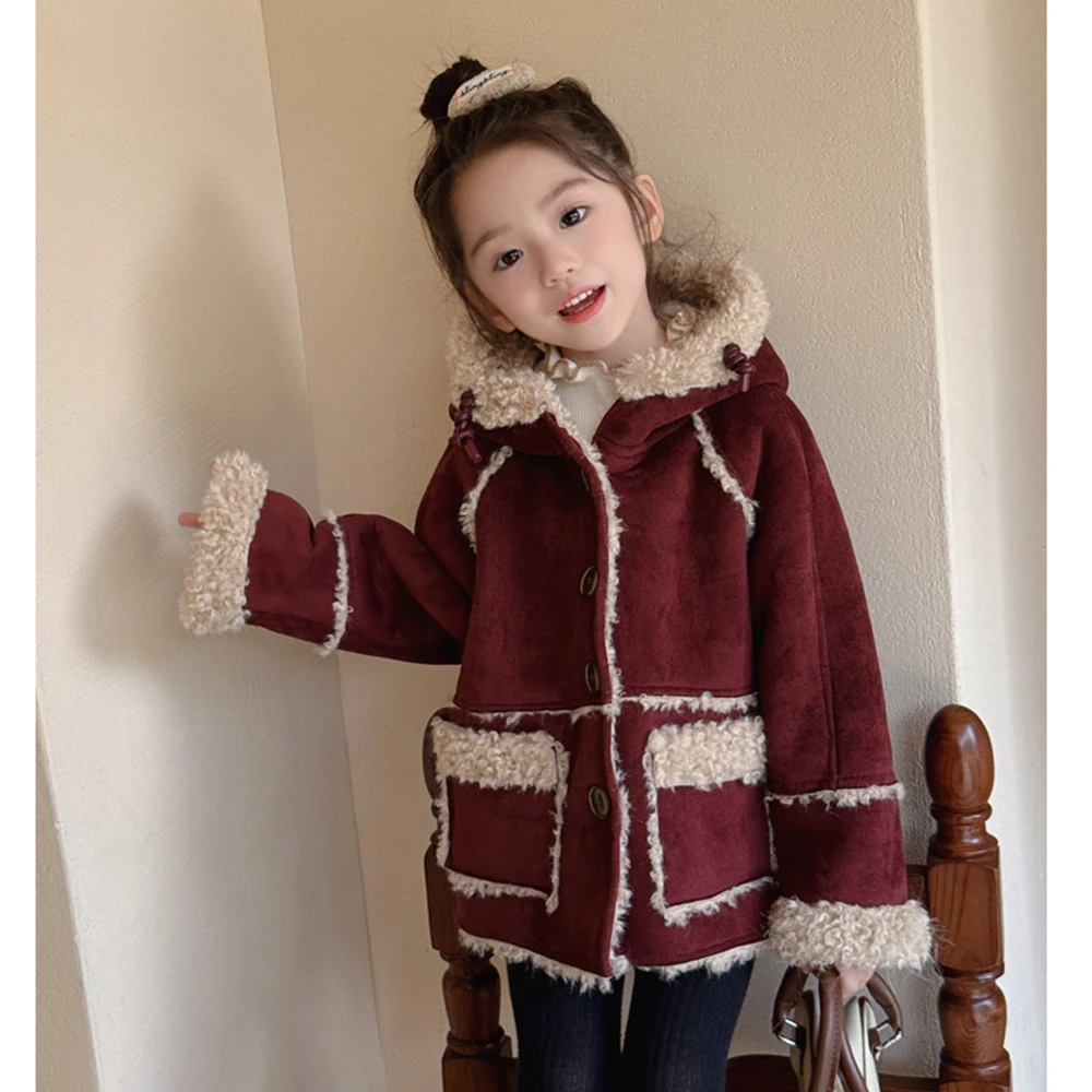 【魅爱】WWLL定制女宝宝冬装女童加绒加厚外套一体绒大衣外套戴帽