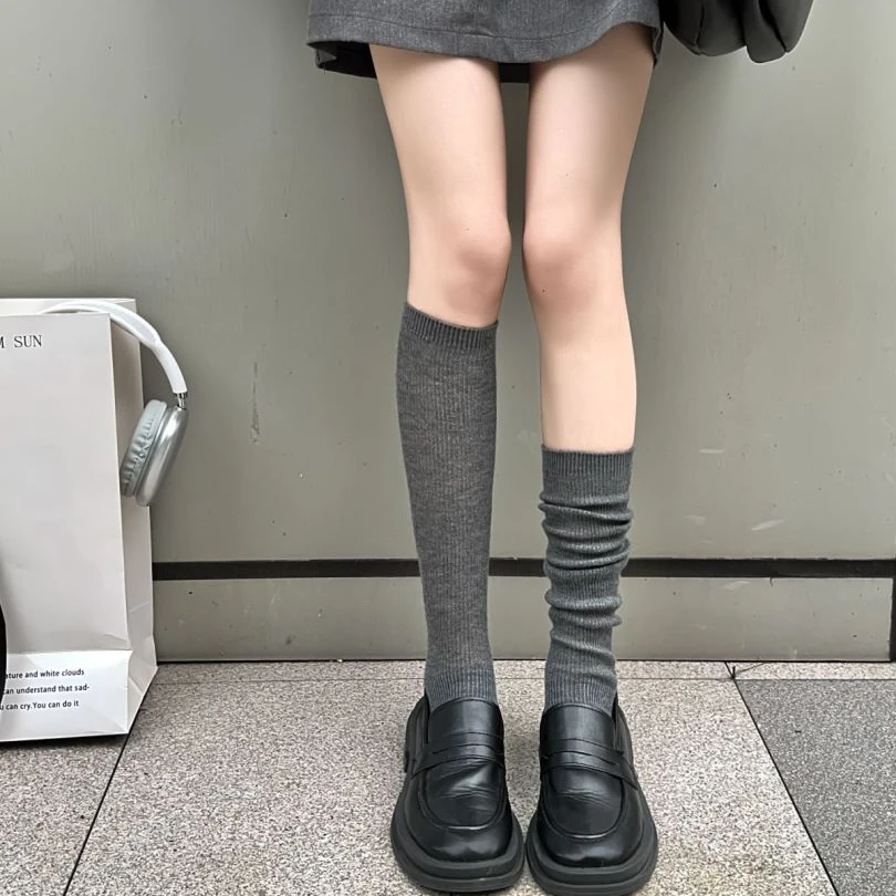 衣人花/美利奴羊毛堆堆袜女薄款小腿袜纯色及膝超柔舒适袜子