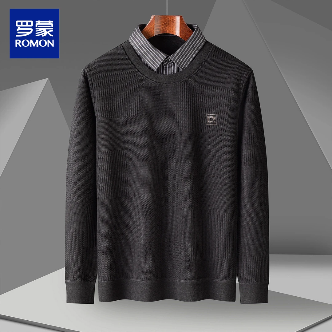 【编织纹】立体肌理假两件时尚条纹衬衫长袖衬衫男毛衣1Z258S169A