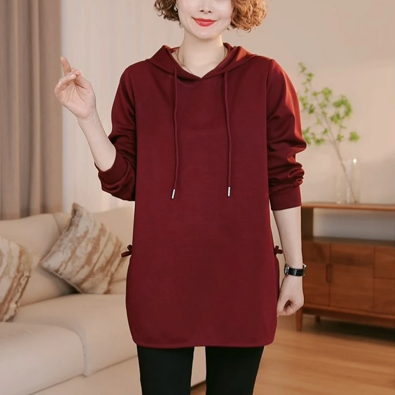【品质内搭】中长款遮臀连帽卫衣女春秋新款洋气宽松显瘦帽衫上衣