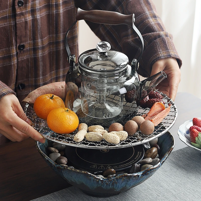 围炉煮茶电陶炉煮奶花茶家用户外轻奢中日式茶道烧烤网玻璃高功率