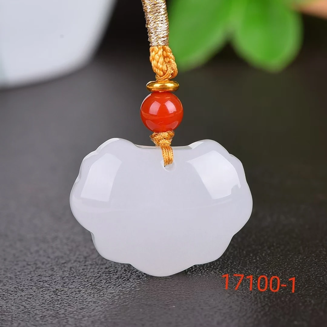 福利新疆阿野珠宝 福利款金丝玉如意锁吊坠白色时尚百搭J17100-1