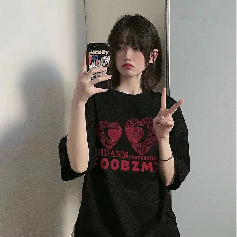 男女同款美式百搭夏季小众宽松学生印花时尚T恤