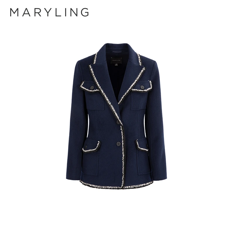 MARYLING玛俪琳秋季时尚气质通勤午夜蓝双面呢西装外套A1DGW90150