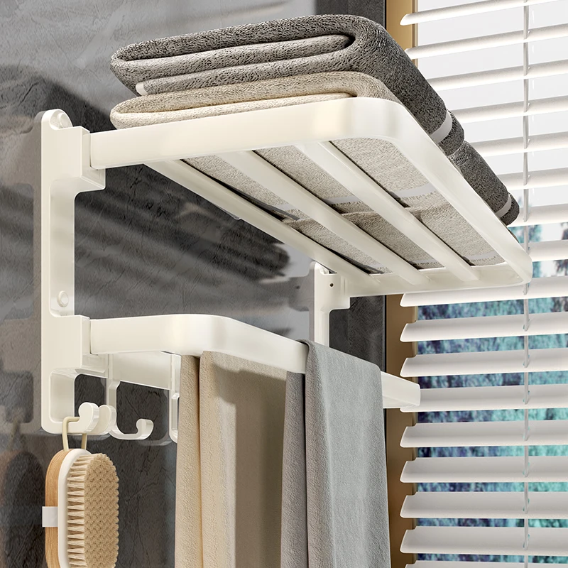 白色免打孔洗澡壁挂式浴室洗澡间家用卫生间灰色太空铝双层浴巾架