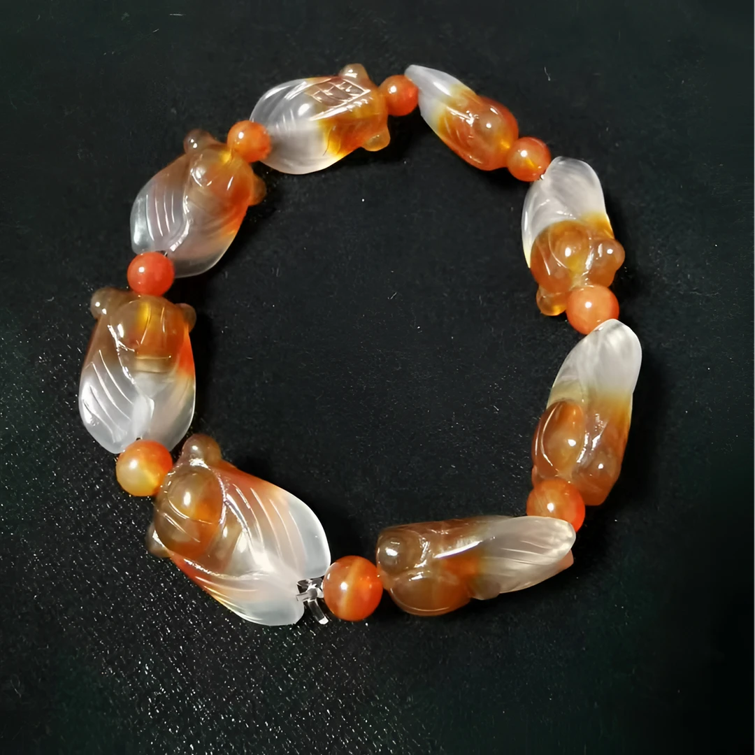 天然玛瑙俏色巧雕把玩佩戴一鸣惊人男女同款蝉手串