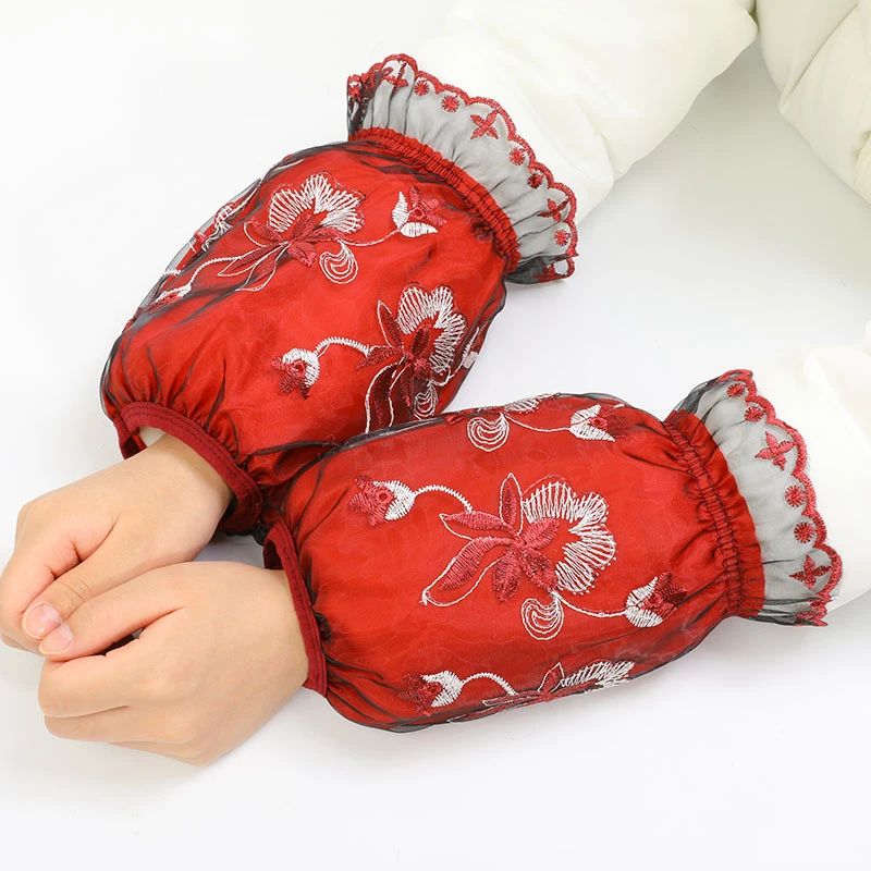 短款绣花蕾丝袖套女士冬季羽绒服棉衣套袖办公上班耐脏防污护袖头