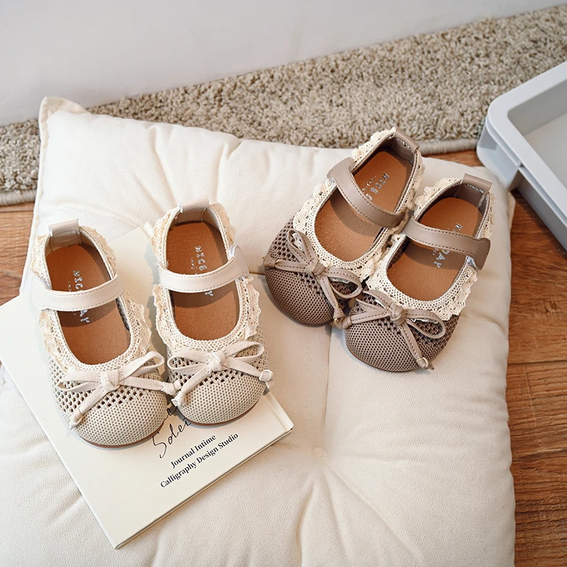 女童布面皮鞋2025春儿童鞋小女孩公主鞋豆豆鞋透气网面宝宝单鞋06