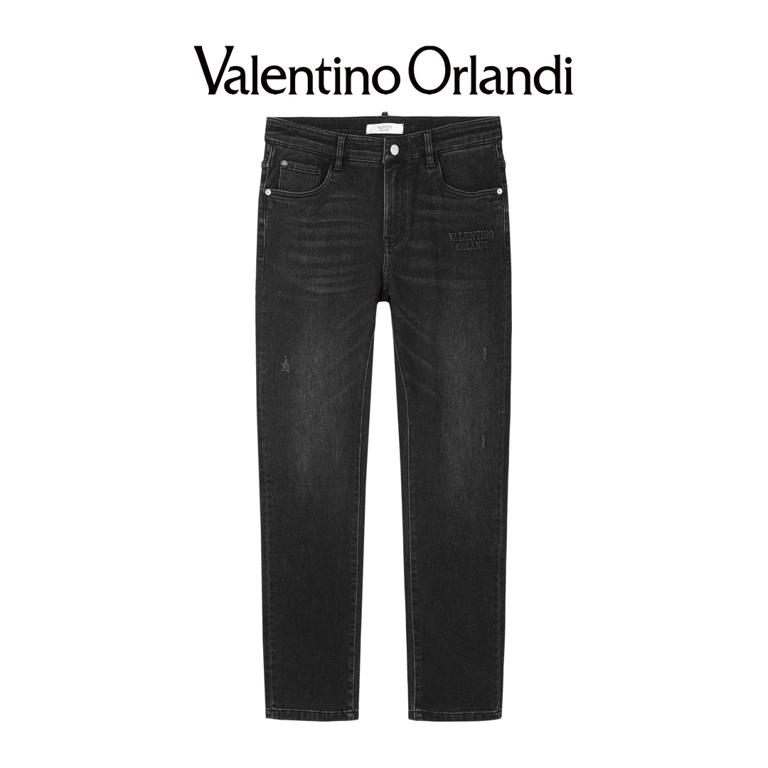 华伦天奴.奥兰迪秋冬季弹力加厚磨毛百搭小直筒牛仔裤1VK259715