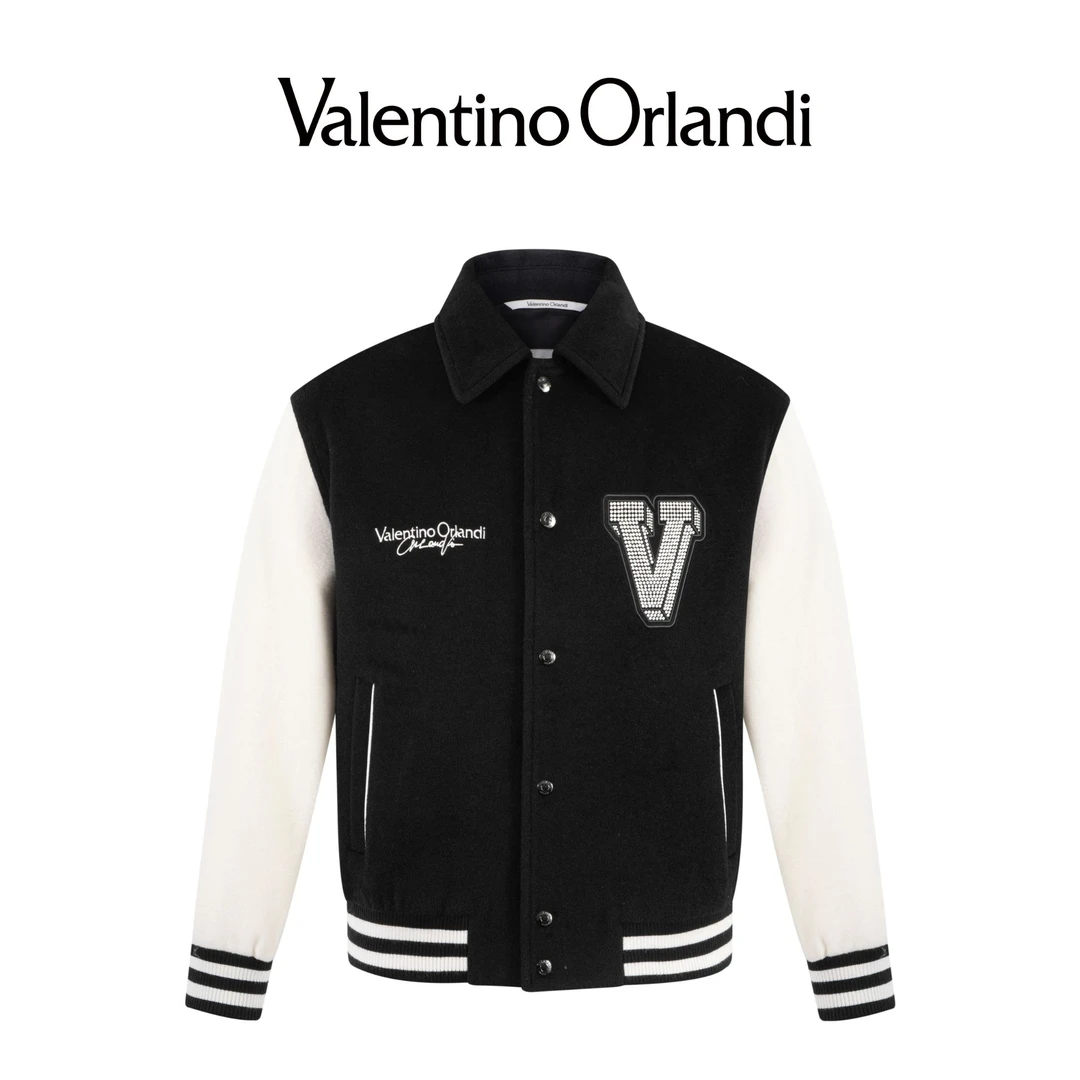 华伦天奴.奥兰迪秋冬新款翻领毛昵夹克拼接时尚男外套1VJ172332