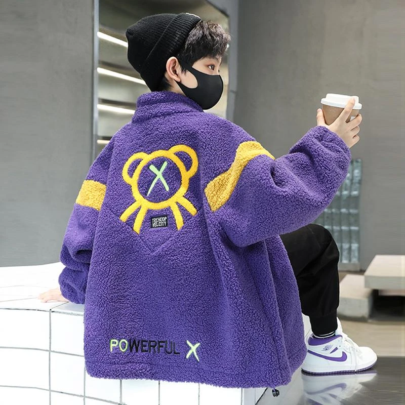 儿童装男童加绒外套秋冬2024新款冬装中大童加厚夹棉摇粒绒冬季潮