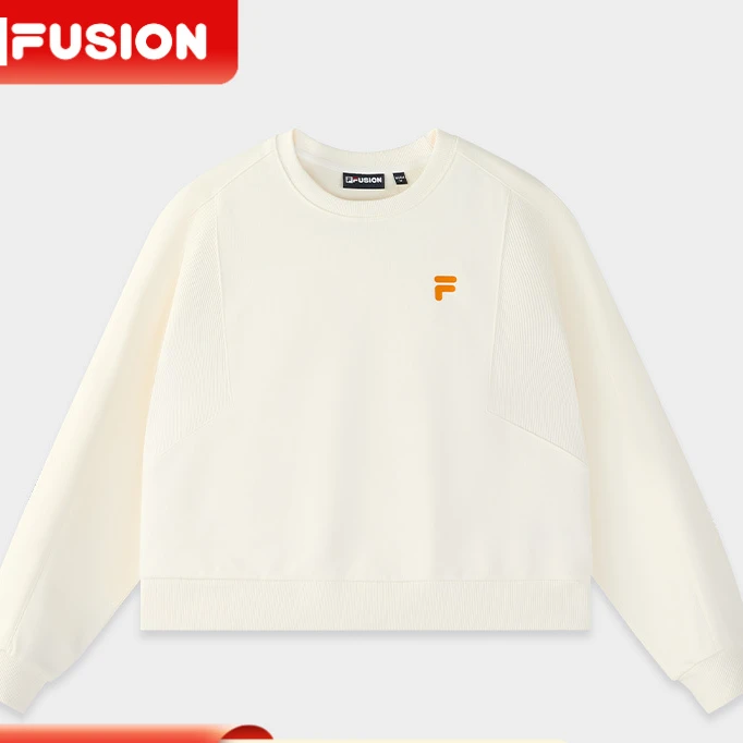 FILA FUSION毛圈防泼水油墨印花长袖卫衣女运动休闲T11W441201F