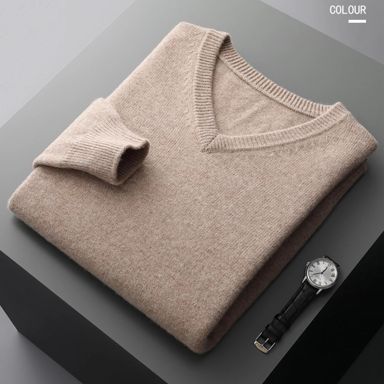 秋冬男士羊毛衫V领套头针织长袖