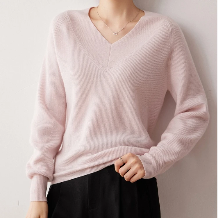 羊绒衫女V领套头短款针织衫