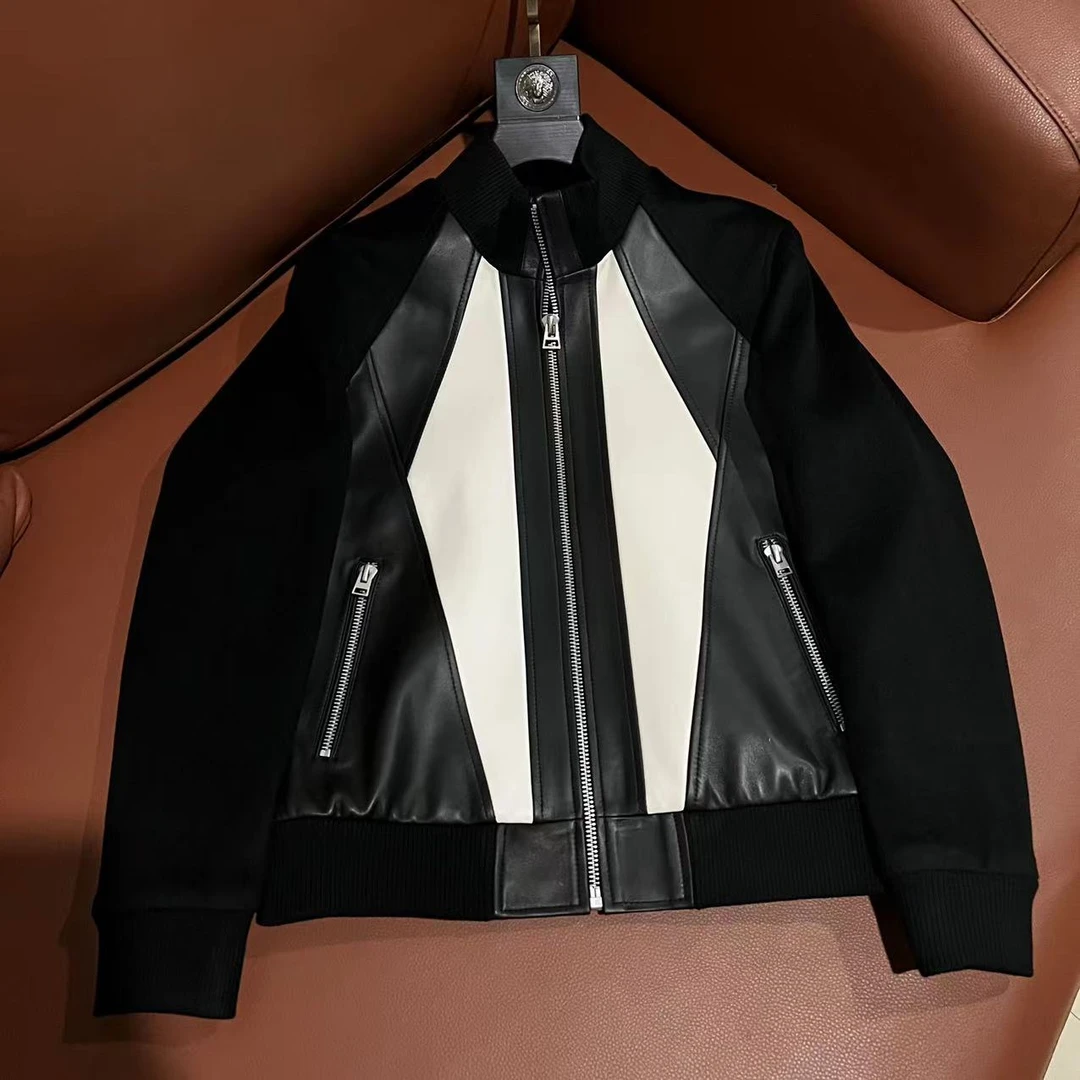 ZA YALIFFC A2373设计师 SLP风 黑白拼色 男士高定真皮外套夹克