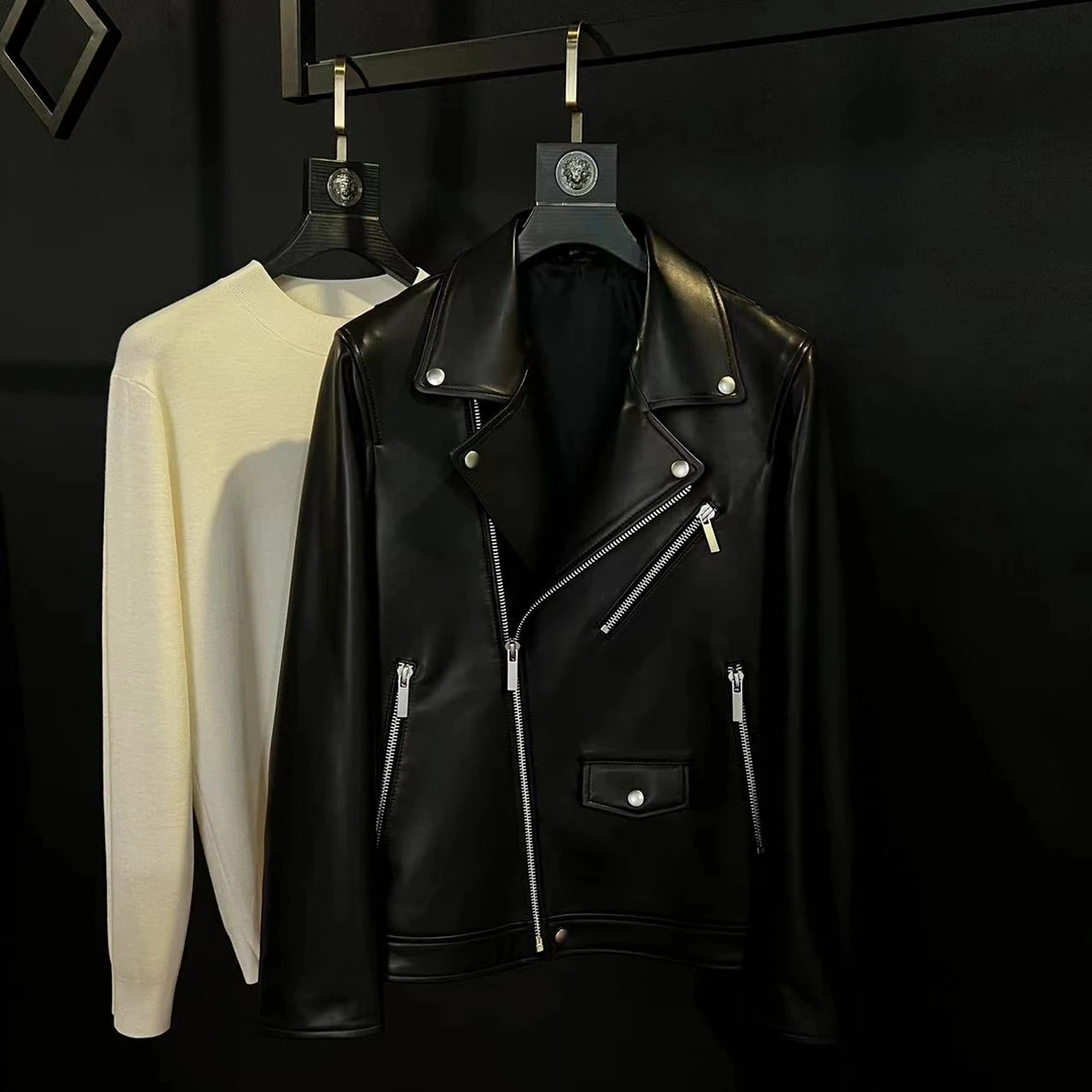 ZA YALIFFC 2383 王*嘉尔同款 高端轻奢男士真皮机车夹克保暖外套