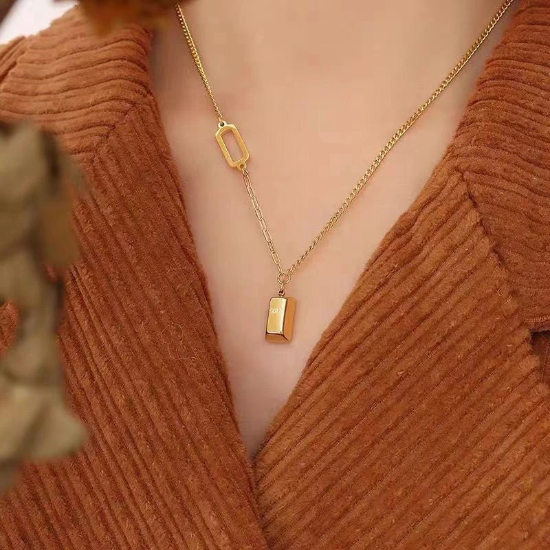 铜合金项链 精工越南沙金暴富小金砖吊坠抖音网红同款挂坠项男女