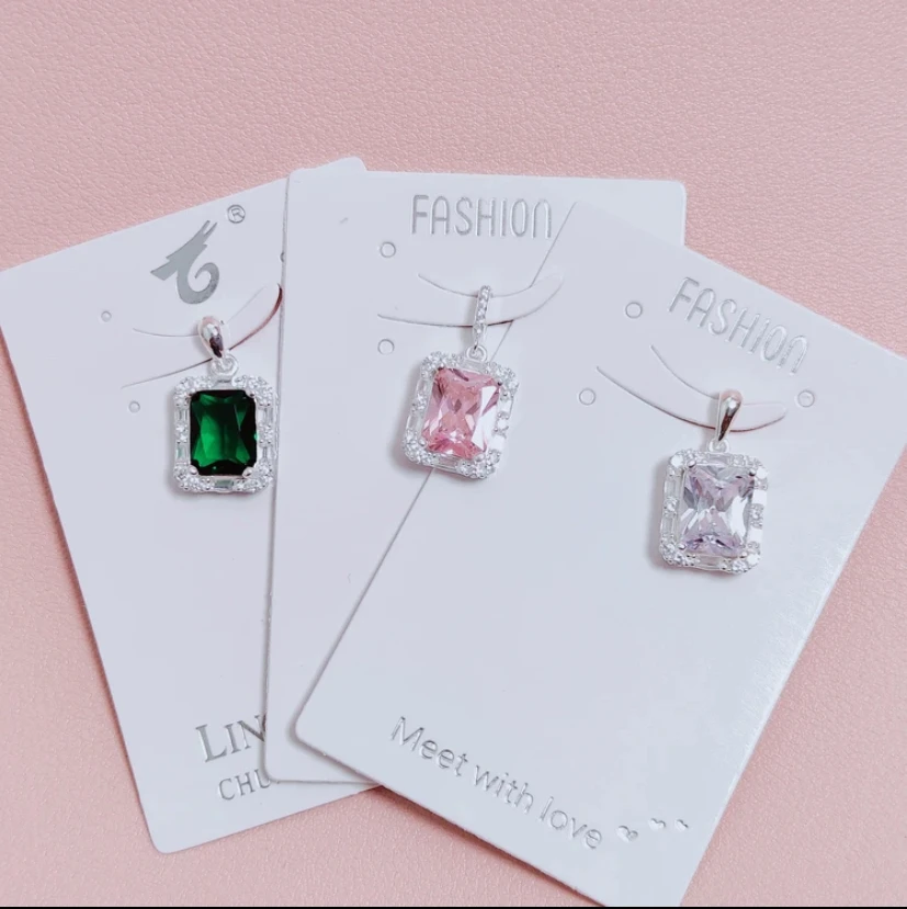 吊坠足银 纯银吊坠方糖镶嵌气质轻奢绿色大钻精致时尚精美吊坠