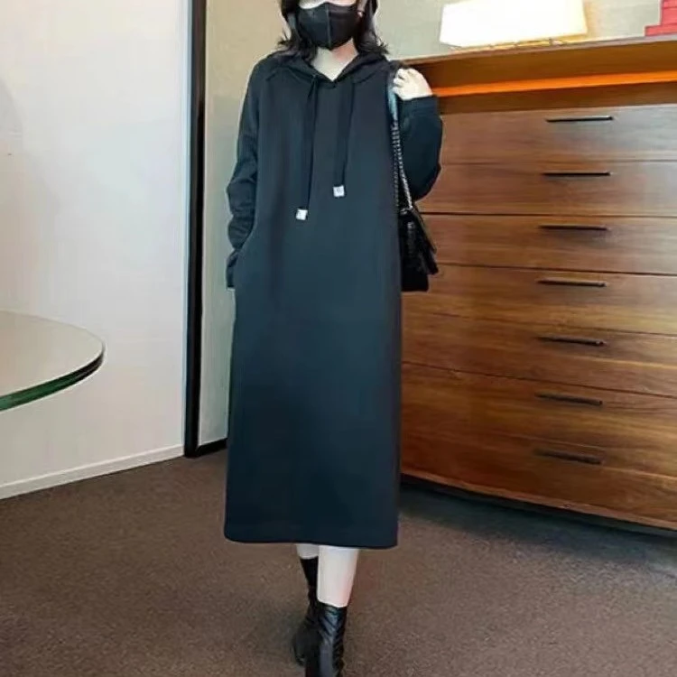 高级感连帽卫衣连衣裙女2023初春新款韩版气质宽松百搭打底裙