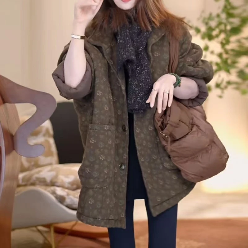 高端轻奢定制碎花棉服外套女宽松遮肉显瘦保暖御寒夹棉加厚上衣冬