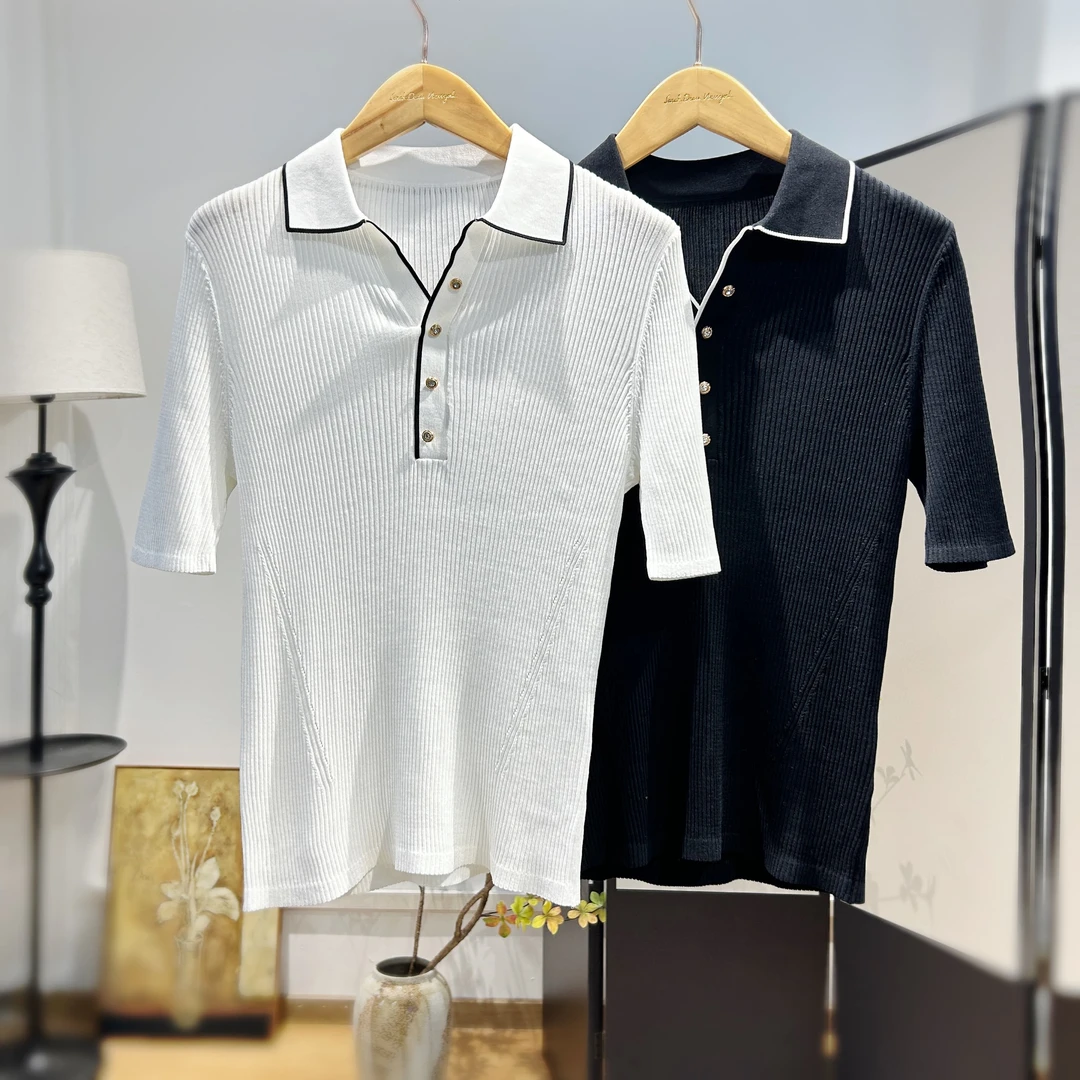 【萨拉迪恩】针织百搭休闲翻领上衣显瘦通勤气质时尚