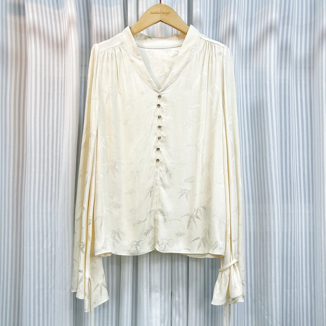 【萨拉迪恩】新中式醋酸提花绑带时尚国风上衣百搭潮流