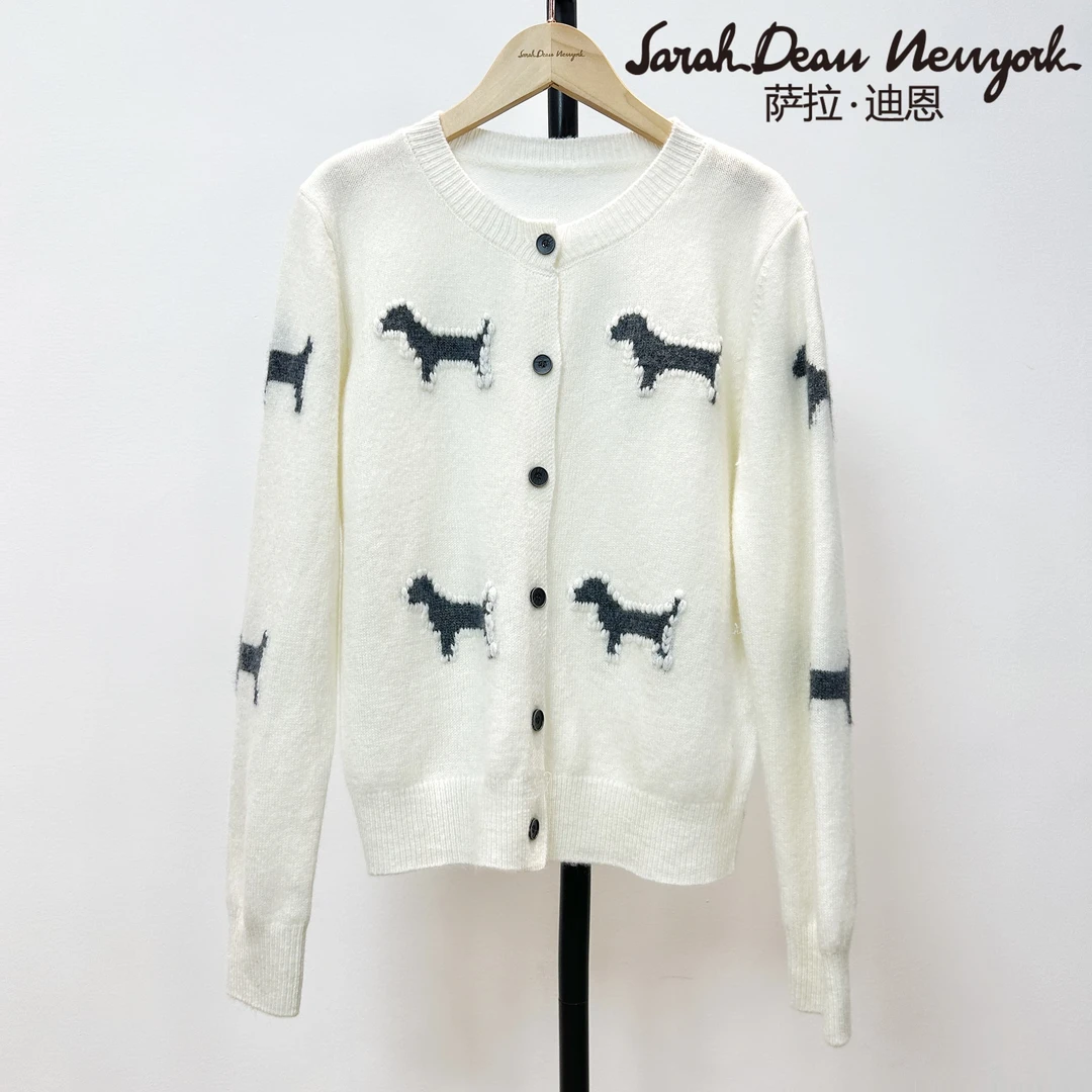 【萨拉迪恩】羊毛针织衫时尚休闲百搭慵懒感可爱小狗提花秋冬