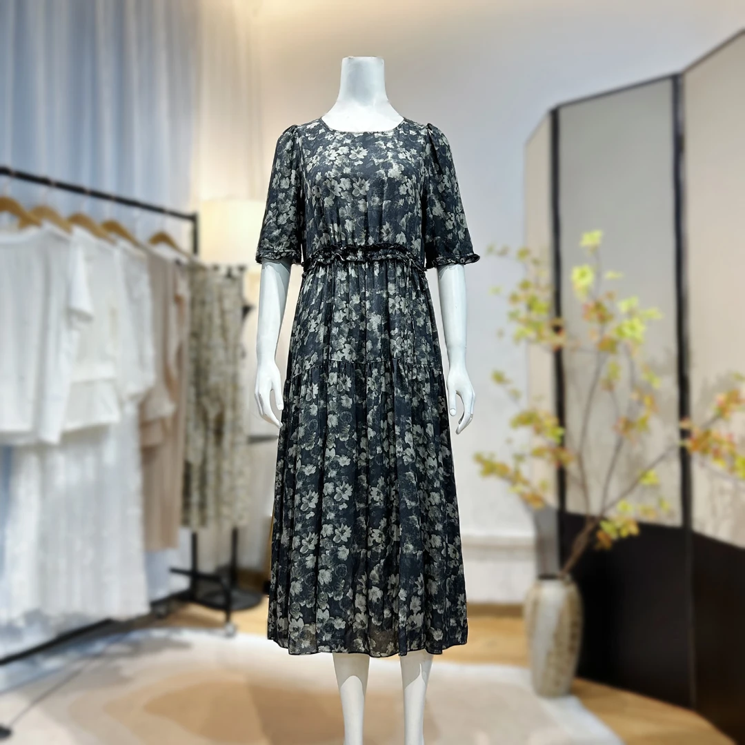 【萨拉迪恩】桑蚕丝碎花百搭气质时尚百搭女装连衣裙