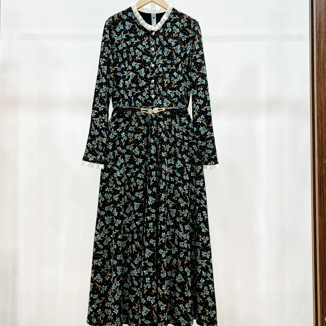 【萨拉迪恩】秋冬显瘦长裙连衣裙轻奢时尚长款内搭裙气质女士碎花