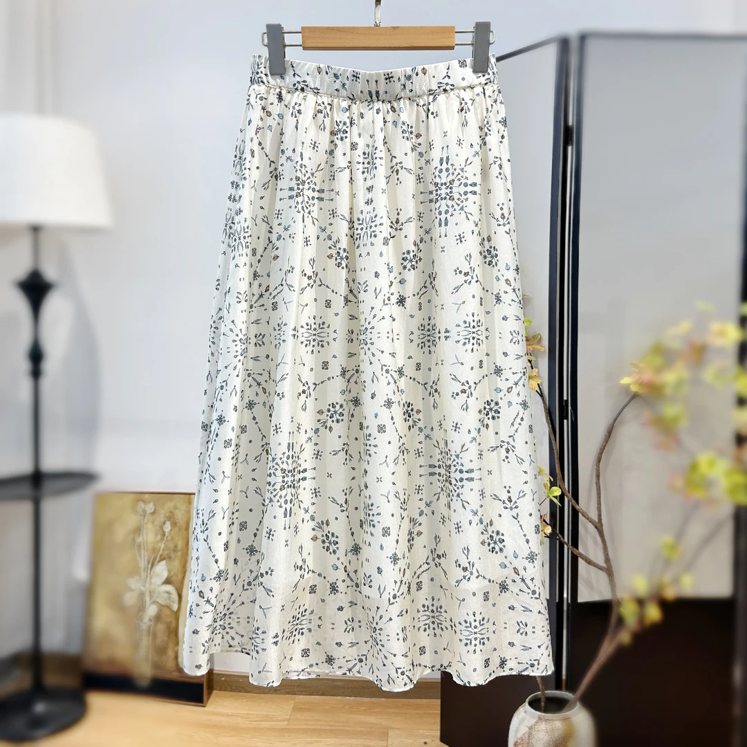 【萨拉迪恩】桑蚕丝高腰百搭时尚显瘦高腰A字显瘦女装半身裙