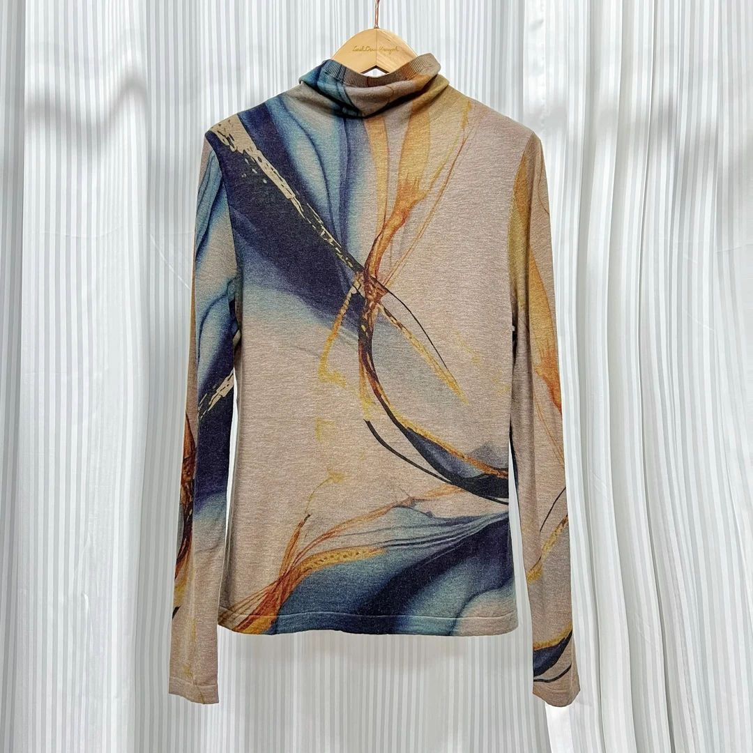 高领设计感新款羊毛衫印花毛衣秋冬百搭打底衫内搭上衣女