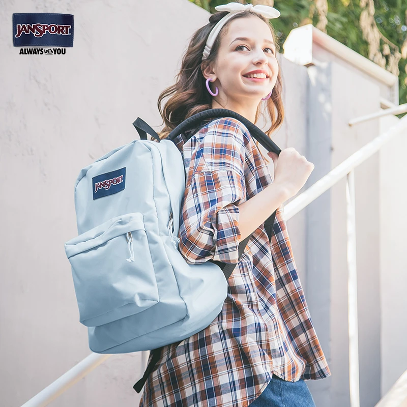 【JanSport】学生双肩书包简约轻便雾霾蓝大学生女经典黑初中生