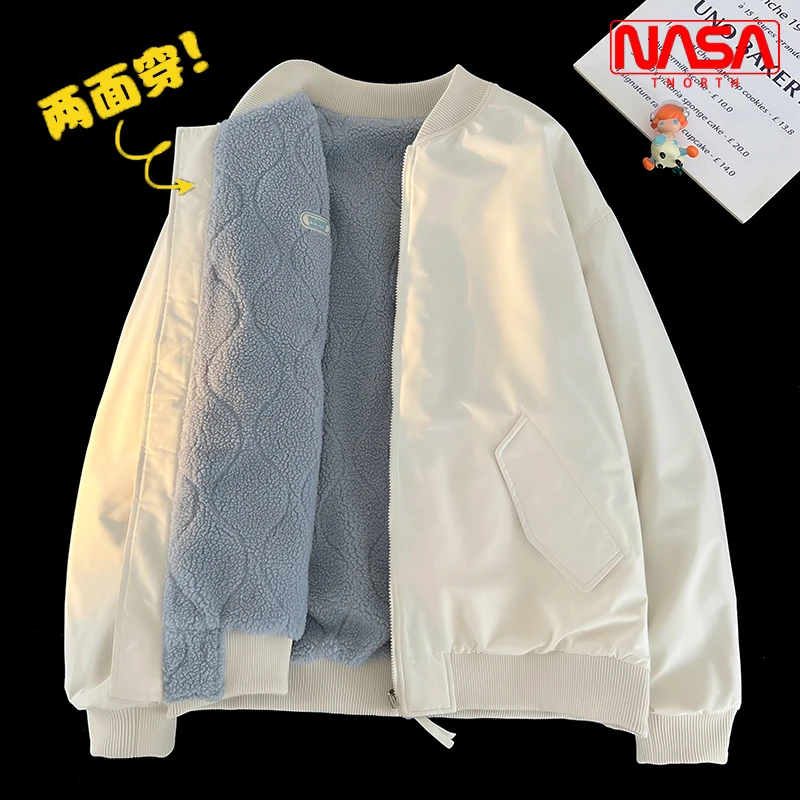 双面穿棒球领棉衣男秋冬季羊羔绒情侣夹克美式休闲潮流外套潮