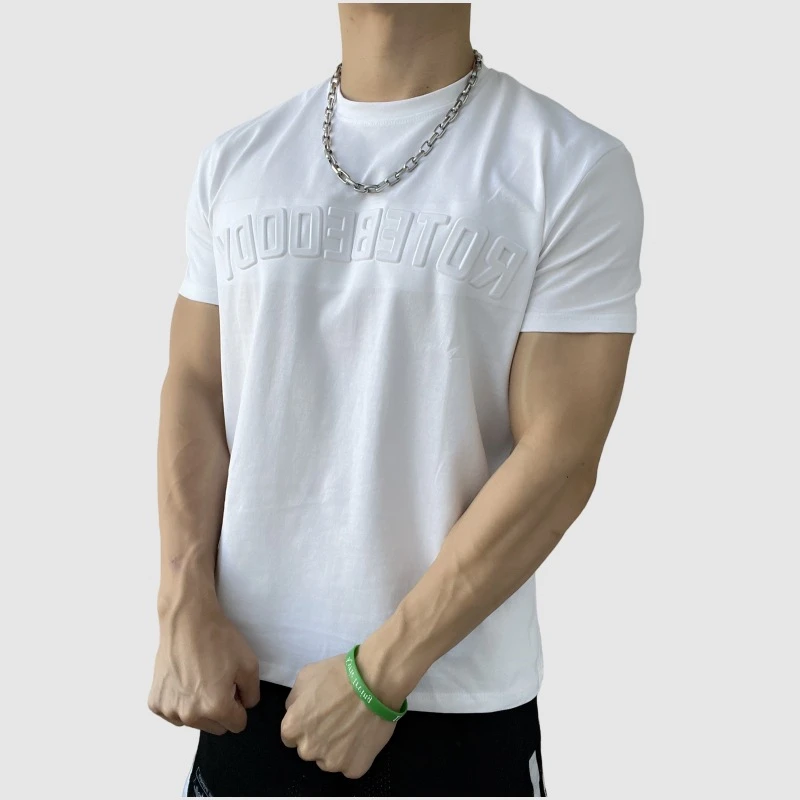 男子夏季运动宽松棉质健身短袖男士篮球跑步训练弹力运动T恤圆领