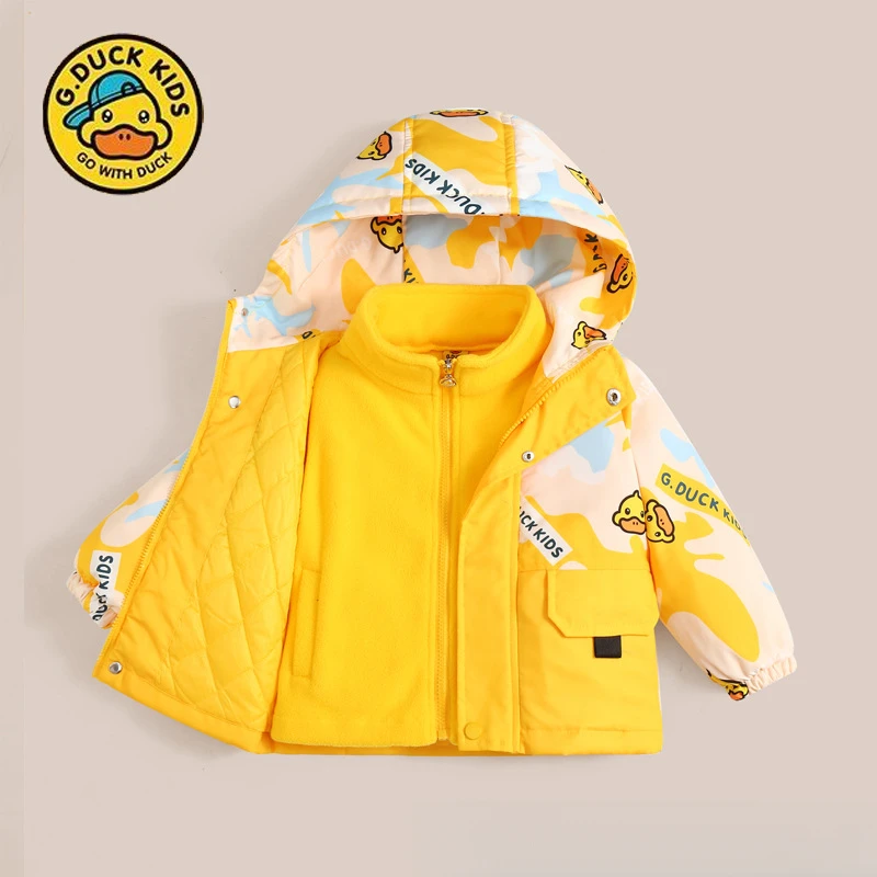 G.DUCK小黄鸭儿童冲锋衣夹棉男童女童加绒外套新款童装男女宝短款