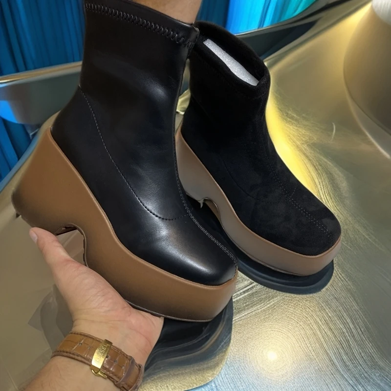 2024年新款百搭松糕厚底粗跟增高短靴单靴9A82