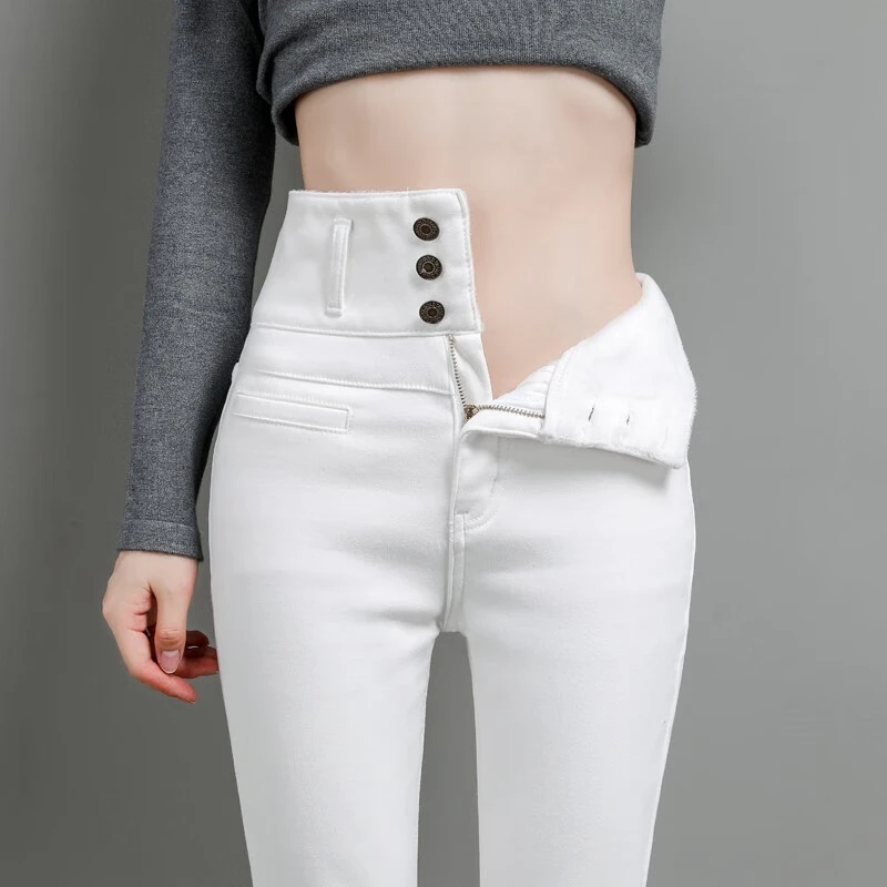 白色韩版显瘦牛仔裤女高腰春秋新款时尚紧身弹力铅笔裤小脚裤女