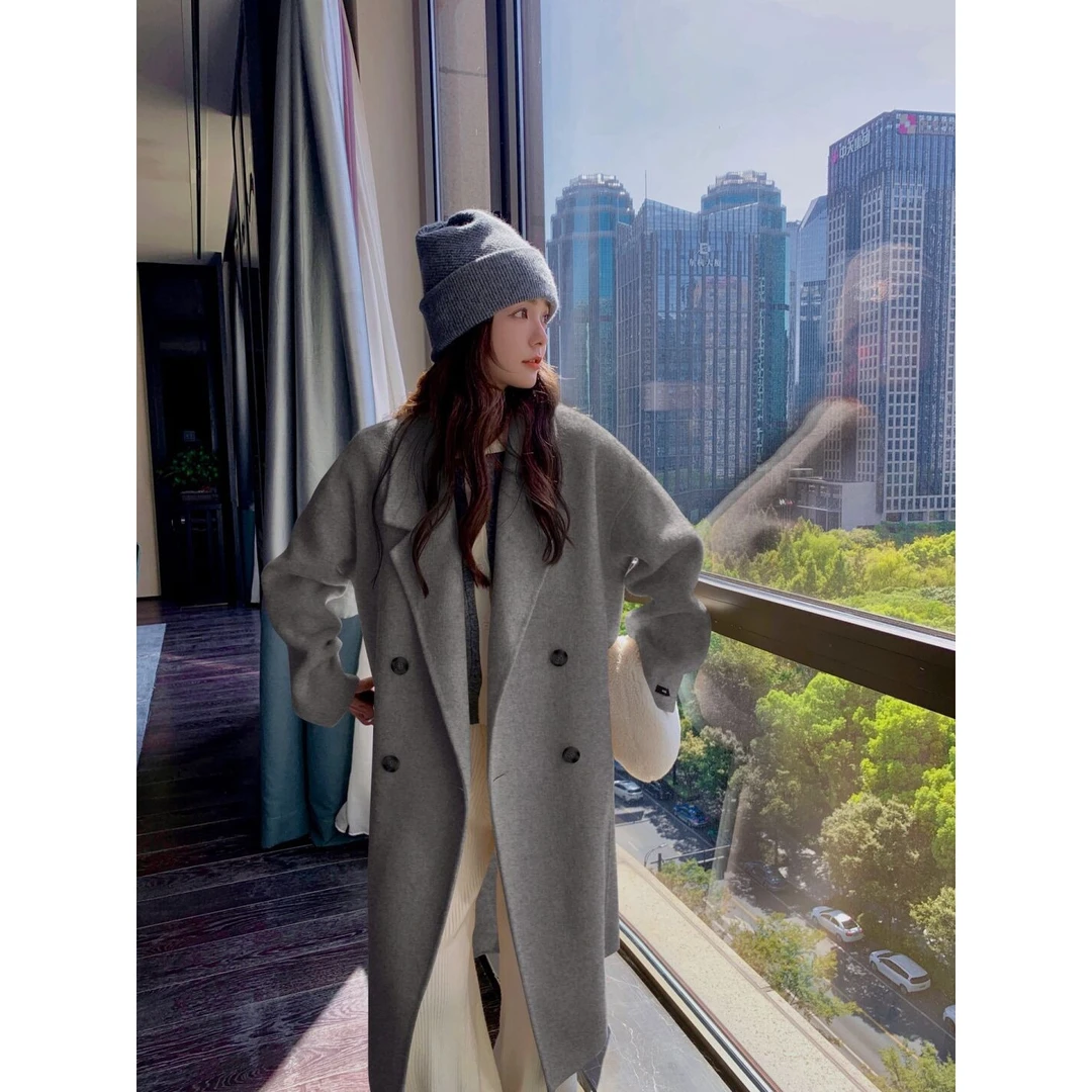 呢子秋冬新款赫本风毛呢外套女2024小个子长款四粒扣羊毛大衣女